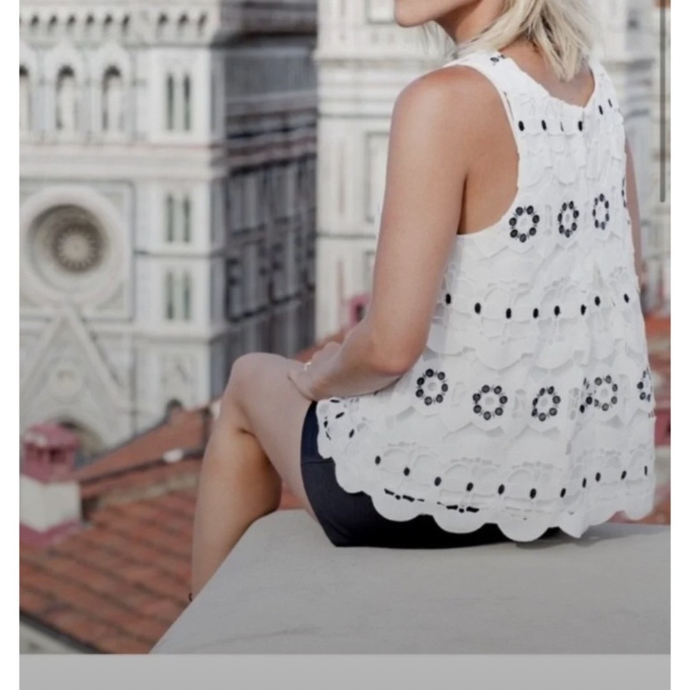 HD in Paris Anthropologie Walina Eyelet Tank Top White Black Lace XS